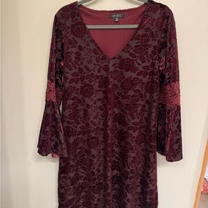 9Os Spense Maroon Floral Velvet Dress